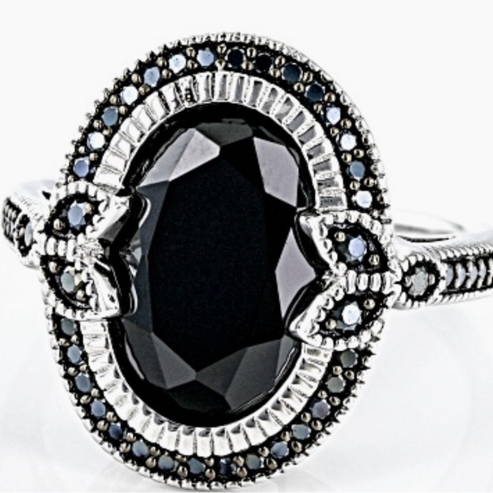 Black Spinel Rhodium Over Sterling Silver Ring 4.47ctw Size 7
